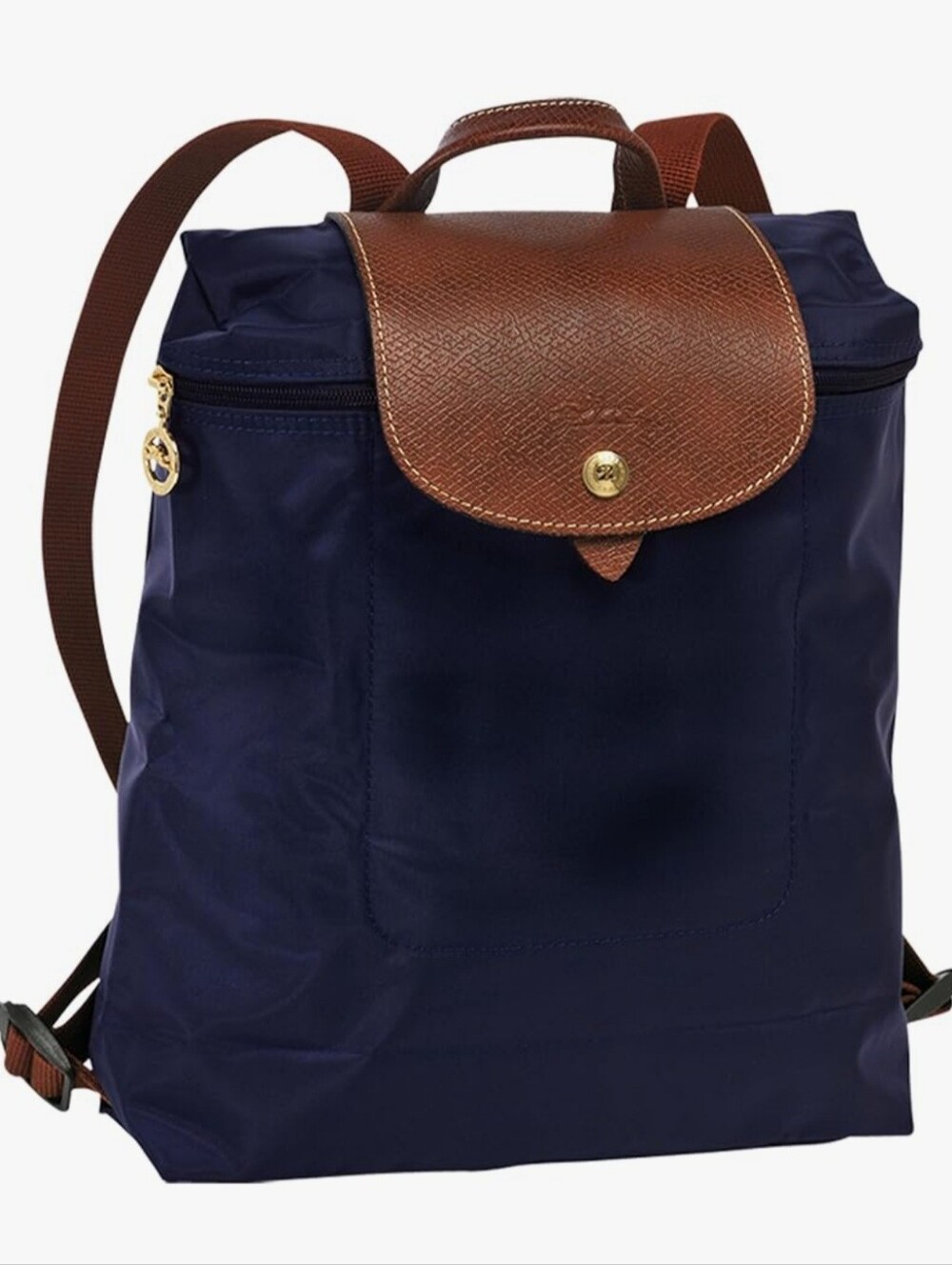 Longchamp Brown & Navy Nylon Backpack with Leather Flap - Picture 7 of 8